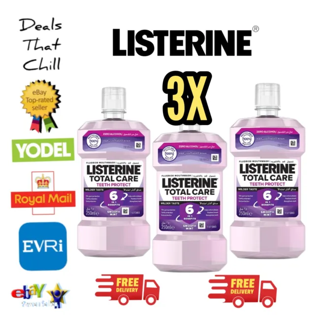 3 X Listerine Total Care Milder Taste Mouthwash, White 500ml, RRP £16.20