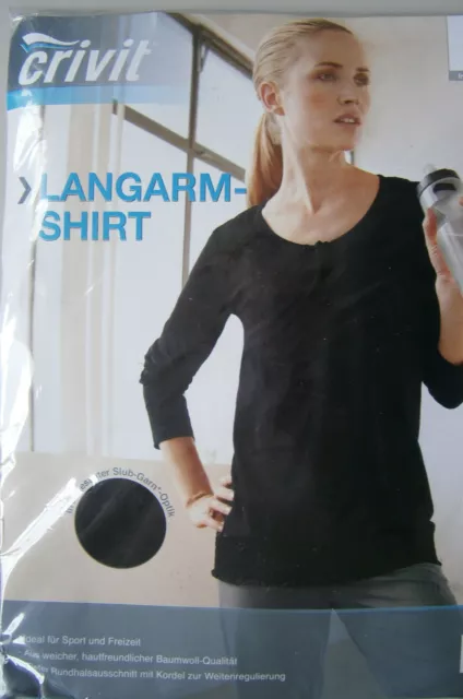 Damen Langarmshirt *S,M,L* Schwarz *36-46 *crivit *100% Baumwolle *Neu