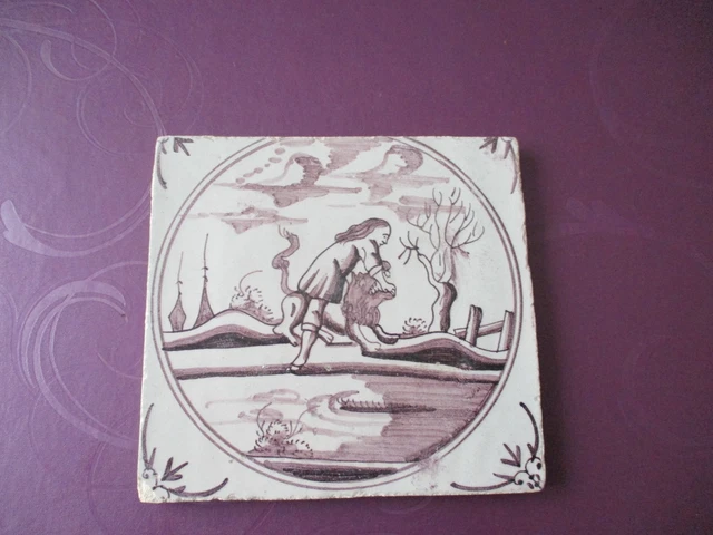 ANCIEN CARREAU FAIENCE De Delft Manganese EUR 52,00 - FR