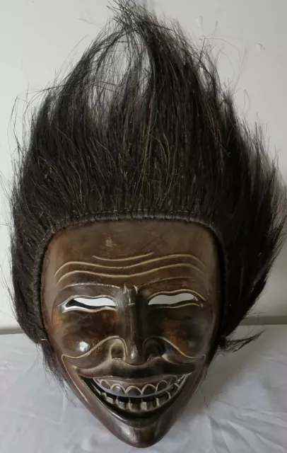 Handcarved Wooden Ox Hair Mask Demon Wall Art African Indigenous Tribal Rare