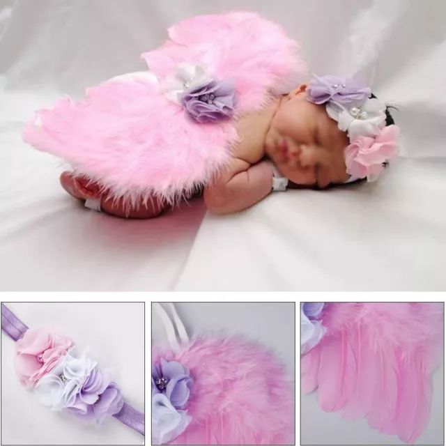 Baby Newborn Angel Feather Wings Flower Headband Photo Prop Baby Shower Gift