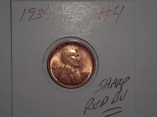 wheat penny 1934 SHARP RED BU 1934-P LOT #4 LINCOLN CENT GREAT UNC RED LUSTER