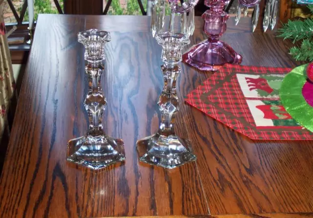 Heisey Hard To Find Pair Of  #4 Essex ( Colonial) 9" Candlesticks Circa 1902-21