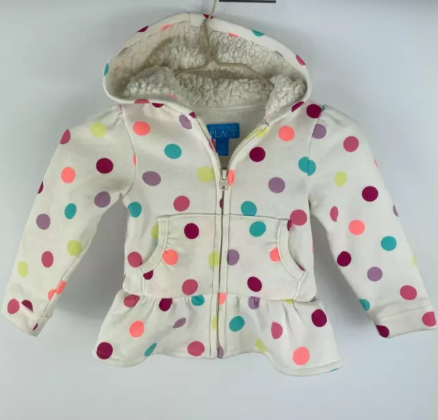 The Children's Place Zip Up Girl Polka Dots Sherpa Hooded Sweater Jacket 2years