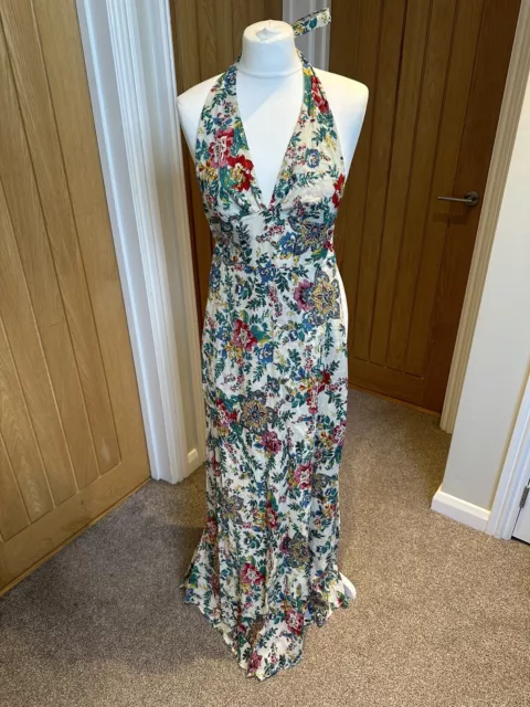 Warehouse floral print cotton halterneck maxi dress - size 8 - great condition