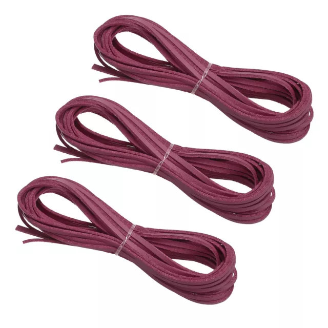 3pcs 3mm x 5 Yards Leather Cord for Necklace Bracelet, Dark Pink