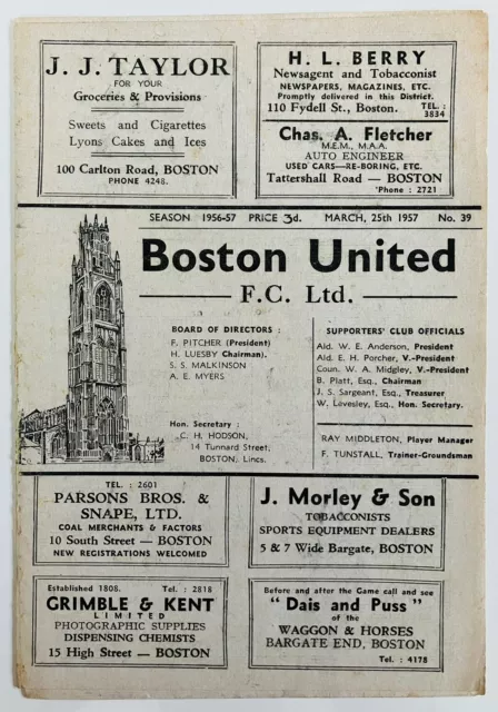1956/57 Midland League - Boston United v Grimsby Town Reserves 25/03/57