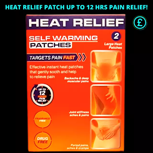 Heat Patches & Pads for Pain Relief 2 x Large Backache, Joint Aches, Cramps 12 H