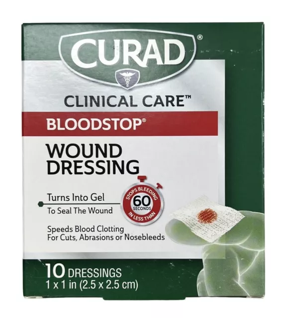 CURAD BLOOD STOP GAUZE 10 sterile packets Stops Bleeding Quickly ^