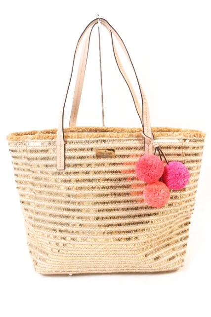 Kate Spade Bag Basket Shoulder Sequin Charm Border Garden Way Hallie Beige Pxru6