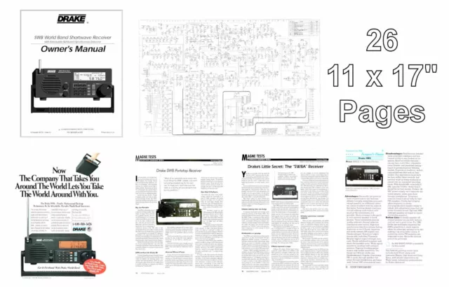 DRAKE SW8 HQ INSTRUCTION MANUAL + 11x17" DIAGRAMS + ADS + 3 REVIEWS + BROCHURE