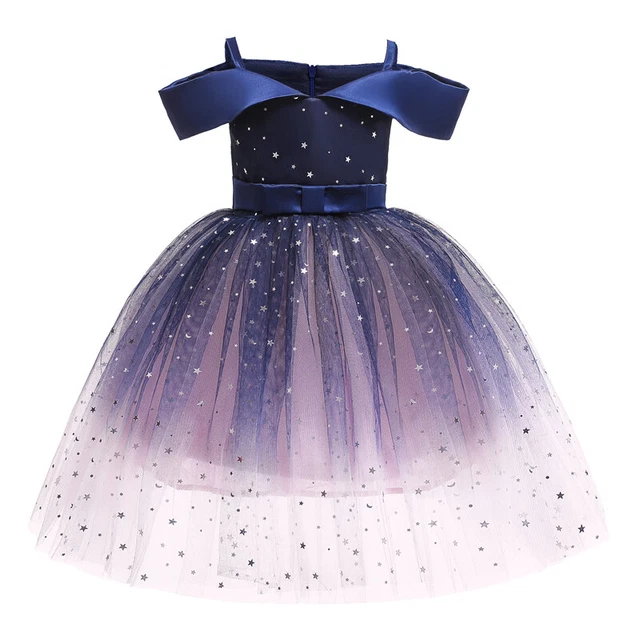 Bambini Principessa Rete Abiti Spaghetti Cinturino Maniche Stella Lustrini Festa