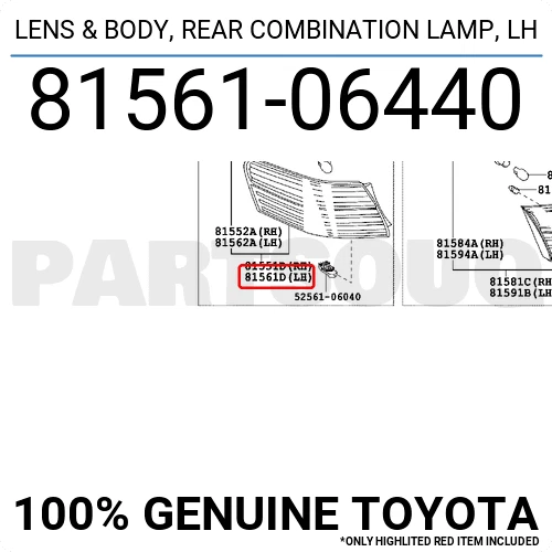 8156106440 Genuine Toyota LENS &amp; BODY, REAR COMBINATION LAMP, LH OEM