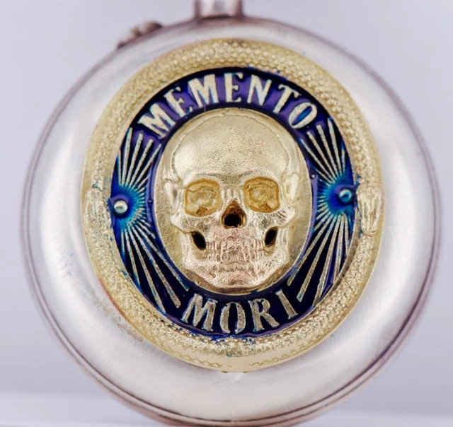 ANTIQUE OCCULTIST POCKET Watch Memento Mori Skull Silver Enamel Case ...