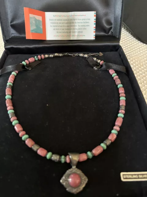 Carolyn Pollack Relios Navajo 925 Silver Rhodonite Turquoise Stone necklace