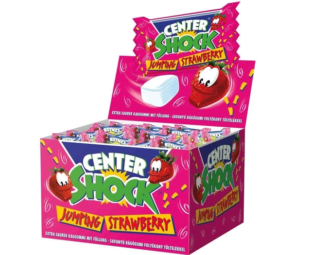 100Pcs Chupa Chups Center Shock Jumping Strawberry Liquid Filled Sour Bubble Gum