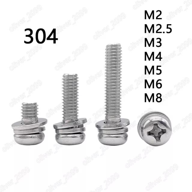 304 Stainless Steel Phillips Cross Small Pan Head Screws With Flat Spring Washer