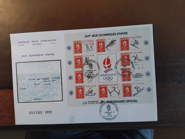 Enveloppe Commémorative Enveloppe 1er Jour Jeux Olympiques Albertville 1992 - Collection Timbres Bloc Commémoratif Plis Postal Olympique