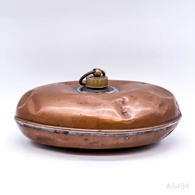 Antike Kupferbettflasche, Bettflasche, Wärmflasche aus Kupfer oval 18 x 25 cm