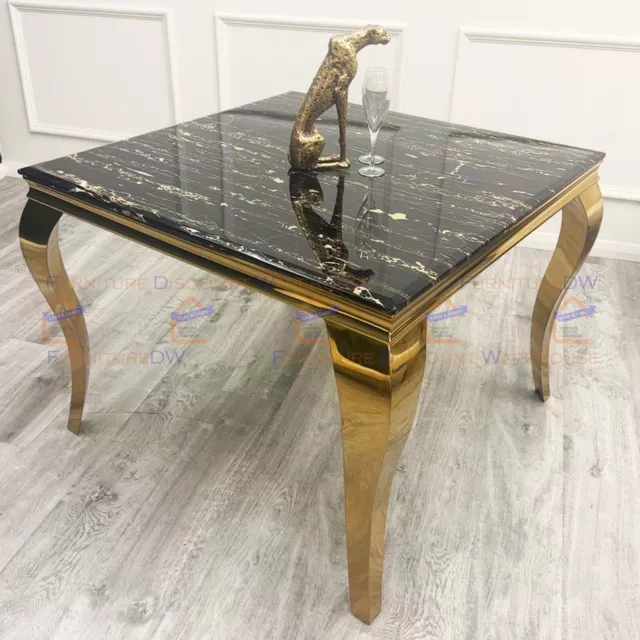 FurnitureDW Luxury Louis 100cm Square Gold Dining Table Black & Gold Marble Top