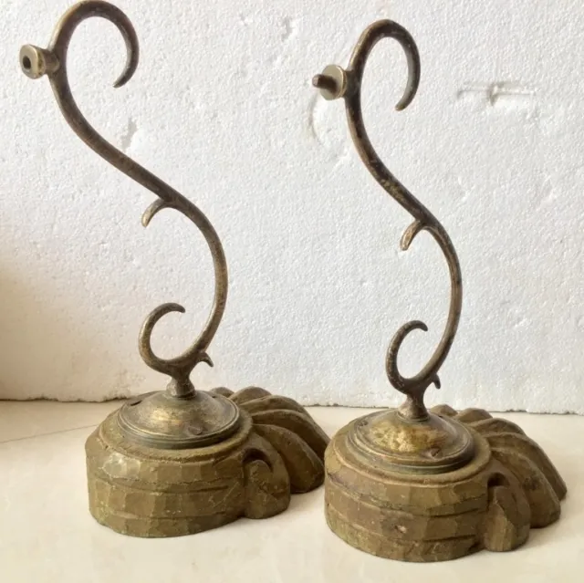 Antique Brass Wooden Hand Crafted Old Wall Fixing Beautiful Cloth Hanger 2 Piece 5