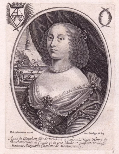 Portrait XVIIe Anne Geneviève de Bourbon Condé Conti La Fronde Moncornet