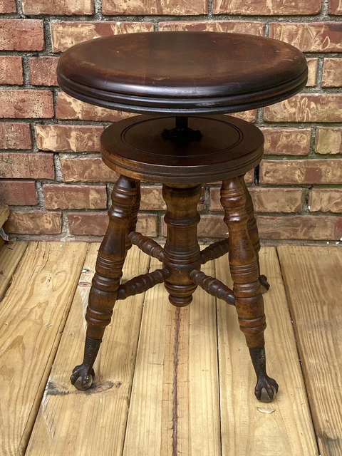 Antique Charles Parker Adjustable Mahogany Piano Stool Ball & Claw Feet Antique Charles Parker Adjustable Mahogany Piano Stool Ball & Claw Feet