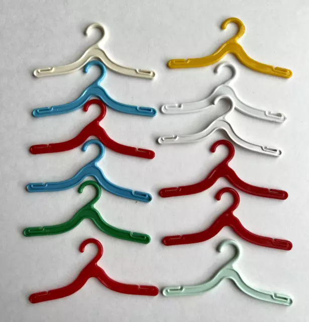 Barbie Plastic Hangers, SET OF 12, Multicolor, Yellow Red White, Vintage 1960s,