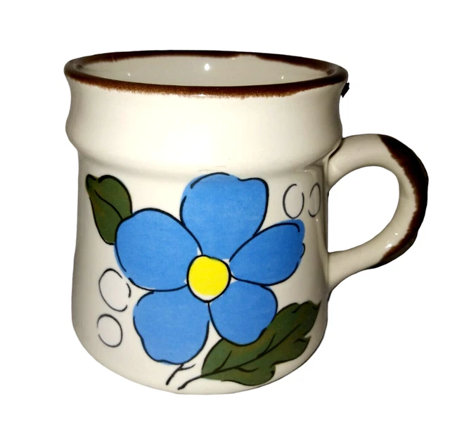 VINTAGE STONEWARE RETRO Kitchen Hand Painted Blue Yellow Flower Coffee