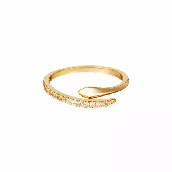 Damen Ring Schlange aus mit Gelbgold beschichtetem Kupfer & klaren Zirkonsteinen