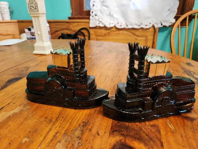 Vintage Avon Steamboat Wild Country After Shave Brown Glass Cologne Bottles (2)