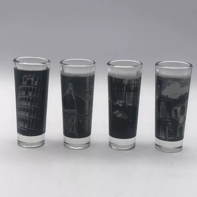 Cerve Italy Pictorial Shot Glass Set Of 4 Rome Florence Venice Pisa