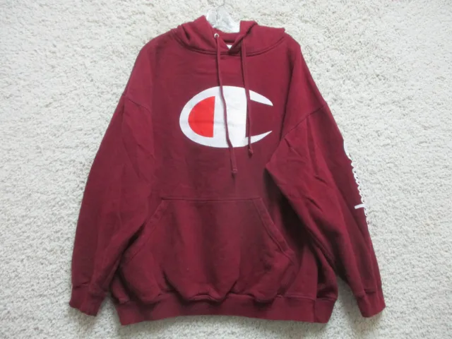 Champion Sweater 3XL XXXL Red Hoodie Pullover Pockets Big Logo Casual Gym Mens