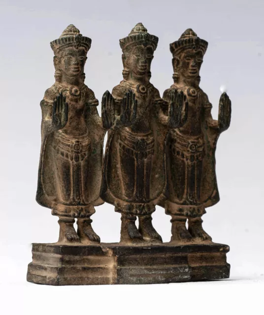 Antiker Khmer-Stil Stehschutz Buddha-Statue Triptychon - 10,5 cm/4" 2