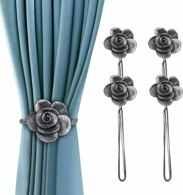 2/4PCS Magnetic Curtain Tie Backs Flower Buckle Holdback Home Window Decor Gifts
