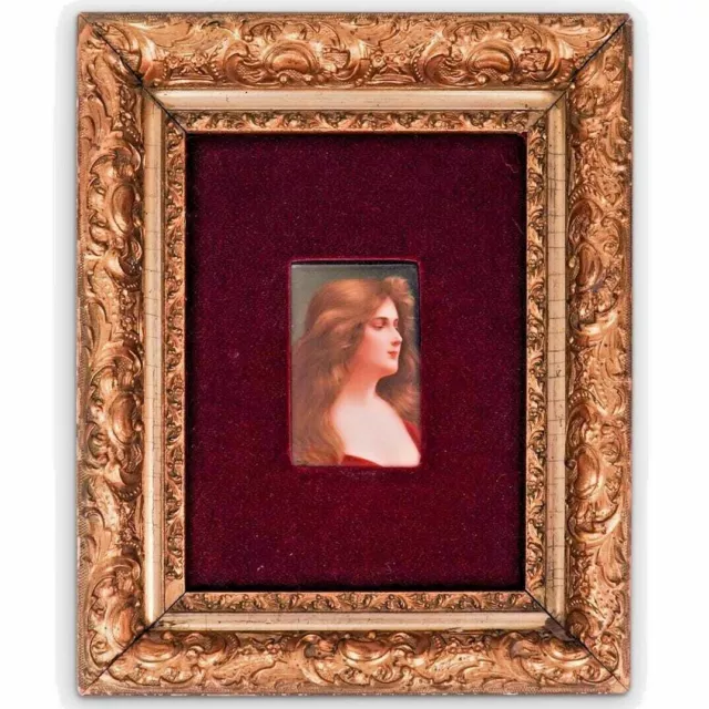 19C Hand Paint KPM Portrait Plaque Signed by Wagner Beautiful Girl Reflexion