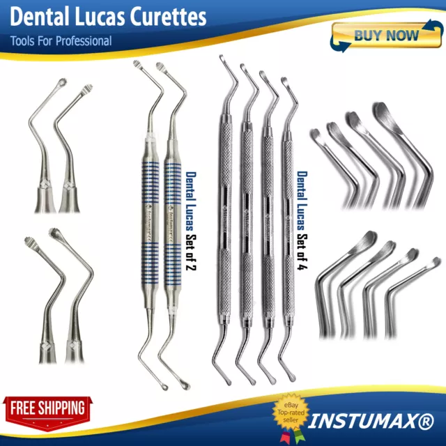 Set of 6-PCS Dental Lucas Curettes Surgical Bone Curettes Serrated INSTUMAX®