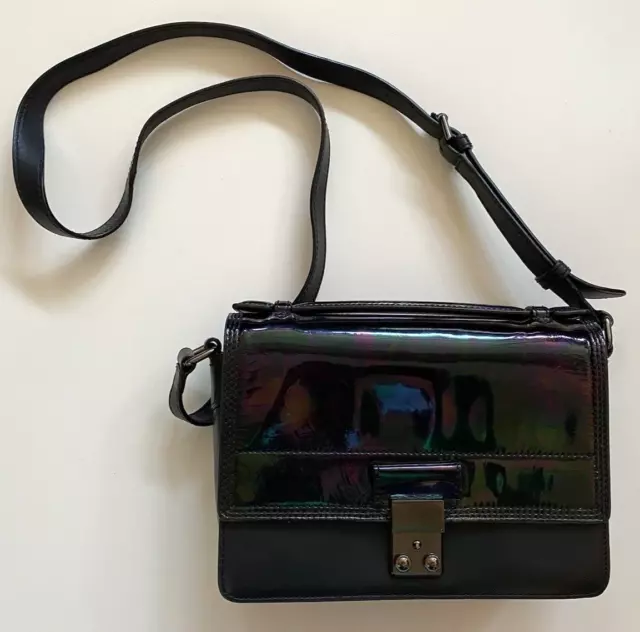 3.1 Phillip Lim Holographic Pashli Mini Messenger Leather Crossbody Bag Black