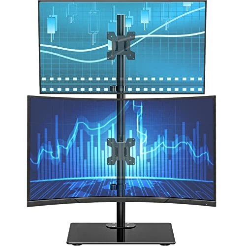 VERTICAL DUAL MONITOR Stand, Stack Monitor Mount for 2 Screens Up to 27