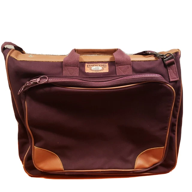 VINTAGE LANDS END Deluxe Square Rigger Canvas Leather Garment Bag