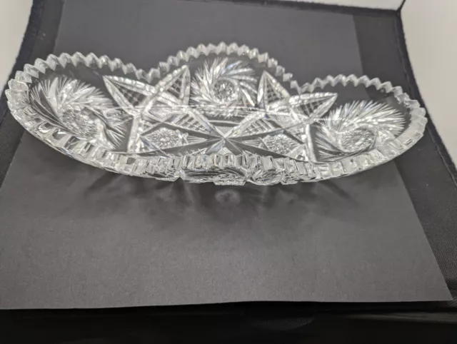 11.5" Oval Shaped , Beautiful  Crystal CUT GLASS BOAT Dish!!!