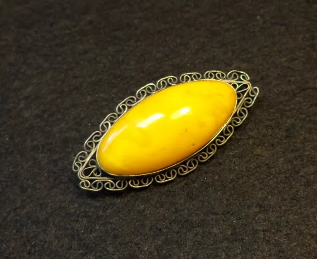 Natural Old Antique Butterscotch Egg Yolk Baltic Amber Brooch.