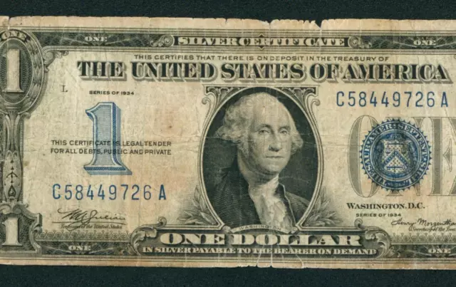 $1 1934 Silver Certificate ((FUNNYBACK)) DAILY CURRENCY AUCTIONS FREE RETURN