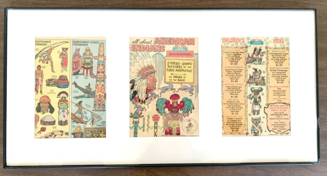 Vintage Framed Howard Johnson’s “All About American Indians” Amuse A Menu, 1976