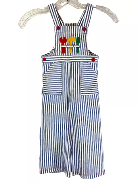 Carters Vintage bib overalls 4t blue white tool belt striped boy girls 80s