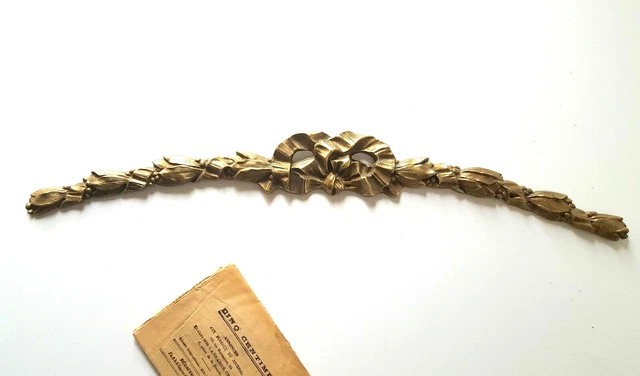 Antique bronze pediment Furniture Mirror Frame Ribbon bow Laurel Hardware 20 in
