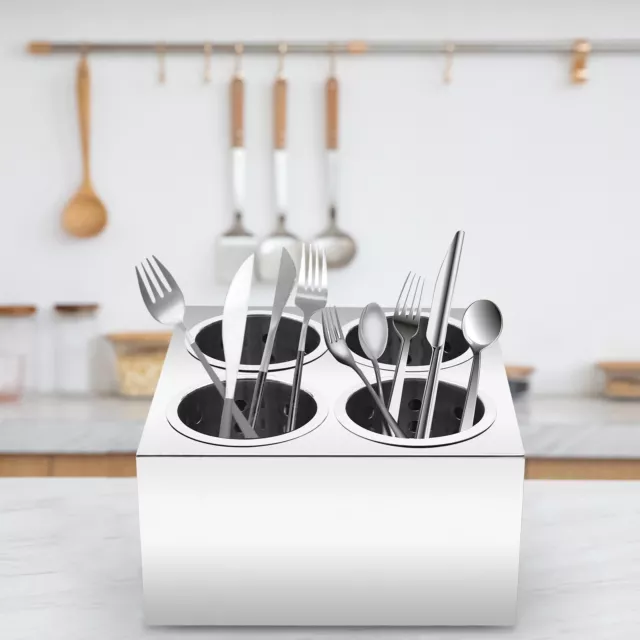 Kitchen Cylinder Flatware Silverware Utensil Holder Drying Rack Stainless Steel