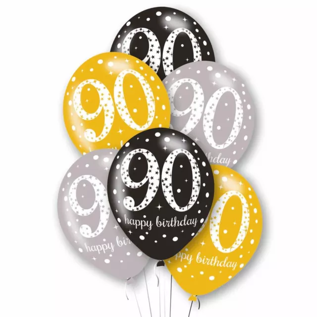 Età 90 Nero Argento Oro Mix Lattice Palloncini Happy Birthday Decorazioni Festa