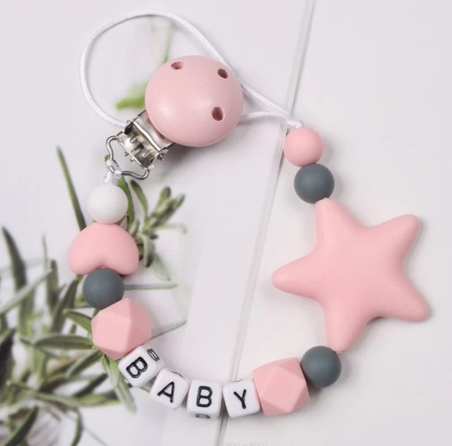 DIY Schnullerkette mit Namen Pentagramm ☆ Silikon ★ Geburt Nuckelkette