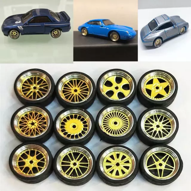 1/64 Scale Diecast Drift Model Car Alloy Rubber Wheel & Tire Set Pièces de